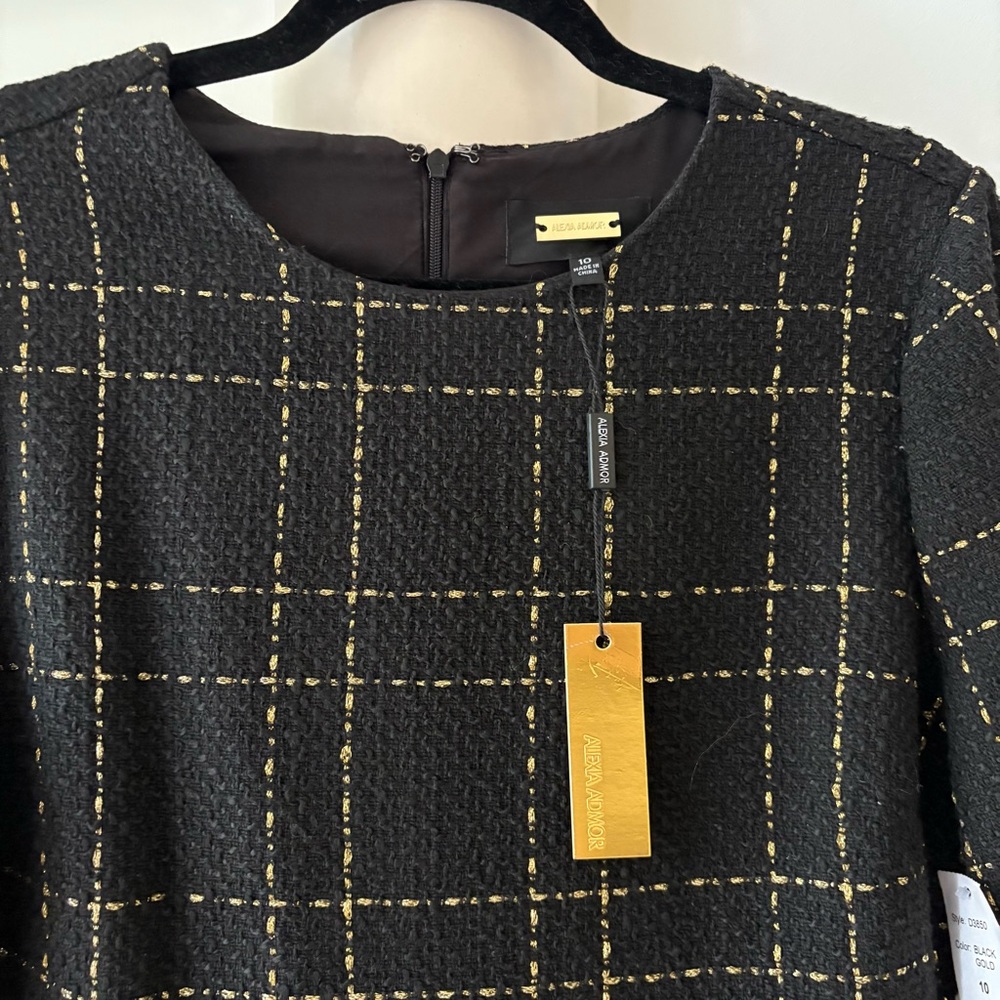NWT Alexia Admor Windowpane 3/4 Sleeve Tweed Shift Dress - 10 - Picture 8 of 11